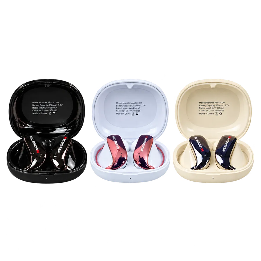 Monster Airstar C01 earbuds in Black, Purple and Off White